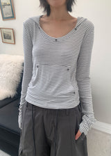 RIVET STRIPE HOOD TEE