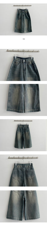 Jendy incision vintage washing capri denim pants