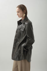 Leather Safari Half Coat_Choco Brown