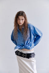 SHIRRING BLEACHED DENIM SHIRT