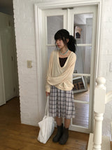 Luije Summer Check Shirring Flower Midi Banding Skirt