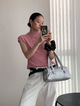designer スタンドカラー半袖ニットウェア