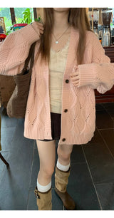 Pink laze oversized-fit knit cardigan