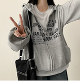 Lantic Lettering Boxy Fit Two Way Hooded Zip-Up