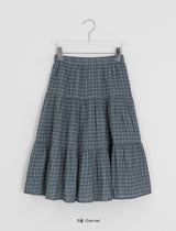 Zikan Check Shirring Midi Skirt