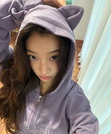 M3OW CAT EAR HOODIE ZIP UP - PURPLE