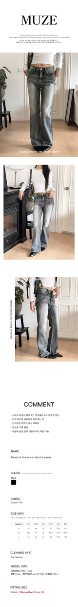Grayish boots cut denim pants 