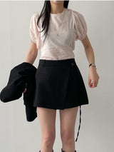 Puff Strap Short Sleeve Blouse