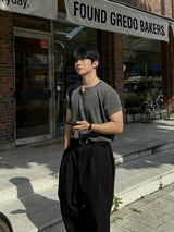 Deek zipper henry-neck short sleeve knit