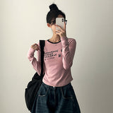Gling Coloring Round Lettering スリムフィット長袖Tシャツ