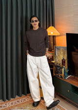 A-line Curved Wide Cotton Pants 3COLOR