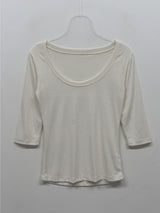Ribbed Deep U-Neck Crop T-Shirt