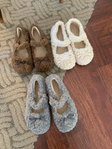 Fluffy Roomy Cozy Fleece Mary Jane Flats