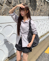 Suhi Rivet Pocket Strap Loose Fit Long Sleeve Shirt