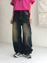 Rosen Washed Denim Long Wide Pants