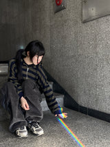 クローバーストライプニットフーディドジップアップ
