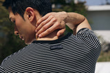Stripe slim henley neck half t-shirts(Black)