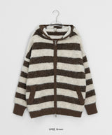 Panple Stripe Wool Hood Knit Cardigan
