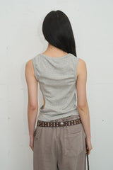 Side Cutout Ribbed Sleeveless (Gray)