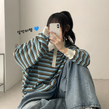 Couple Look🍒 Color Matching Collar Stripe Waffle T-Shirt