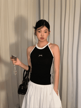 halter black line bow sleeveless top