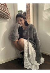 wool gray hood oversized fit knitwear
