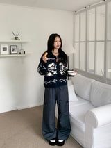 Winter Village House Pattern Knit Zip-Up Cardigan (2 colors)