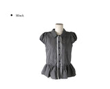 Ripen Check Lace Frill Puff Short Sleeve Shirt