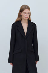 SIDE CUT OUT SINGLE WOOL COAT - BLACK