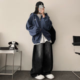 Baggle Oversized Corduroy Embroidery High-Neck Zip-Up