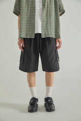 LOGO POINT NYLON CARGO HALF PANTS - BLACK