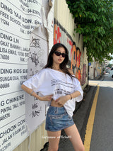 Barcode unbuttoned shoulder loose fit tee