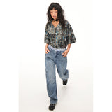 Striped print short-sleeved loose vintage shirt