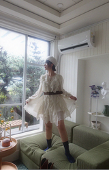 MOET RUFFLE CHIFFON DRESS WITH BELT (IVORY)