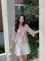 #Fairy Ribbon Puff Long Sleeve Blouse (4color)