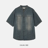 ダブルステッチデニムショートスリーブシャツ (2 Colors)