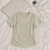 ザンドットシースルースリーブレスレイヤードショートスリーブTシャツ (4 colors)