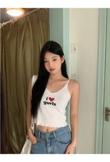 I Love Girl　vネックスリーブレスクロップトップ