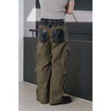 Signature leather cargo pants(Khaki)