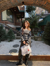 Star Stripe Off-Shoulder Long Sleeve Knitwear