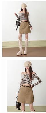 Brown Suede-Touch A-Line Pocket Skirt