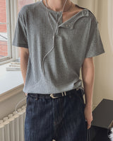 ネビショルダースナップヘンリーネックショートスリーブTシャツ