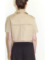 That's neat  stand collar, cropped, mid-sleeve classic khaki trench coat (Khaki