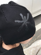 Grid Leather Patch Waffle Beanie (2c)