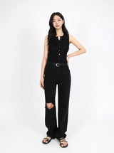 DESTROYED SLIM WIDE FIT DENIM PANTS_BLACK code 6836