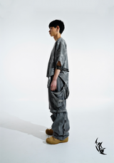 6X Zipper Detail Cargo Denim Pants (Light grey)