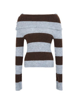 wool mohair stripe off-shoulder long-sleeved knitwear