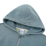 VINTAGE WASHING DENIM HOODIE ZIP UP