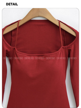 Square Neck Strap Line Long Sleeve Tee