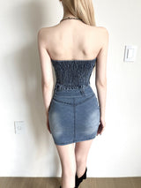 1229. Rose chain denim top sk 2pc (2color)